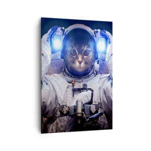 Bild auf Leinwand - Leinwandbild - Eine Katze im Astronautenanzug mit der Erde im Hintergrund und einem hellen Licht. - 70x100cm - Houston, du hast ein Problem - Moderne Wanddekoration für Wohnzimmer und Schlafzimmer ARTTOR