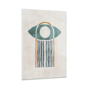 Glasbild - Bild auf glas - Geometrische Form mit einem Kreis und Linien in Grün- und Rottönen. - 50x70cm - Zeichen und Rituale - Moderne Wanddekoration für Wohnzimmer und Schlafzimmer ARTTOR