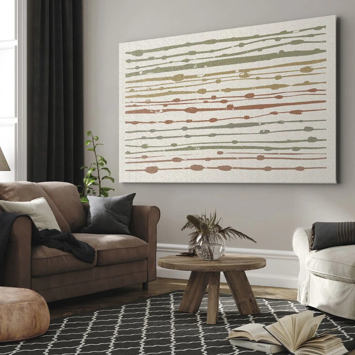 Bild auf Leinwand - Leinwandbild - Ein Linienmuster in warmen Farbtönen auf hellem Hintergrund - 70x50cm - Musikalische Notation von Farben - Moderne Wanddekoration für Wohnzimmer und Schlafzimmer ARTTOR