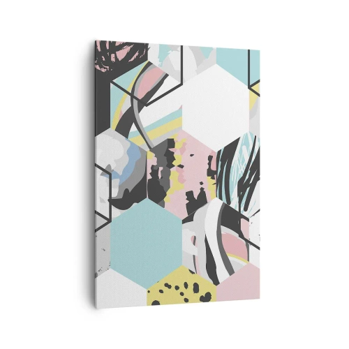 Bild auf Leinwand - Leinwandbild - Geometrisches Sechseckmuster mit farbenfrohen abstrakten Details - 70x100cm - Sechsecke und Würfel in sechs Farben - Moderne Wanddekoration für Wohnzimmer und Schlafzimmer ARTTOR