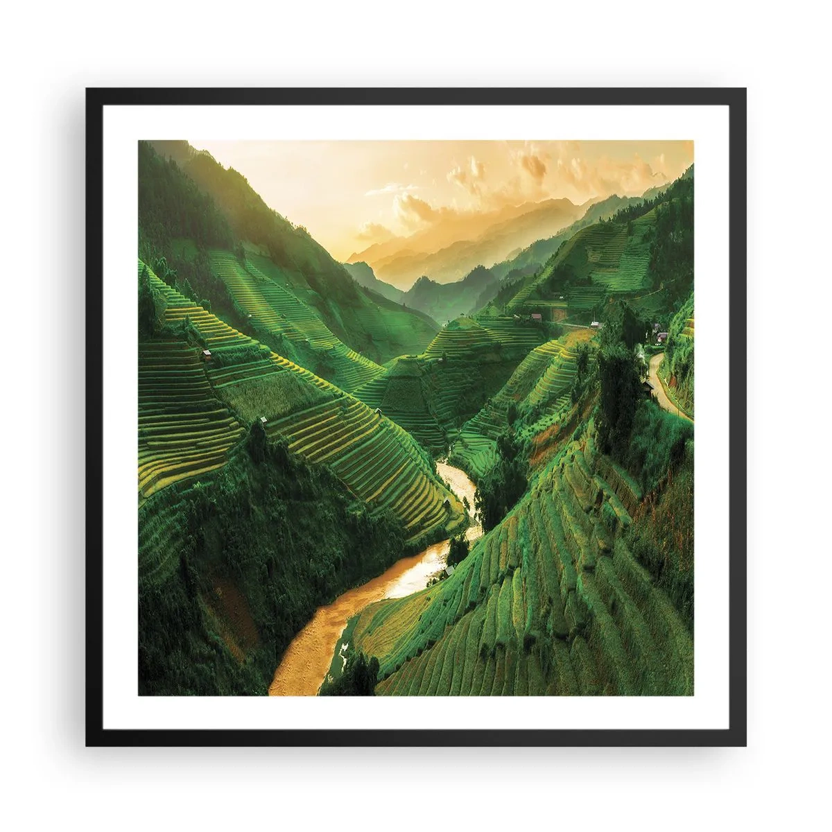 Poster in einem schwarzem Rahmen - Vietnamesisches Tal - 60x60 cm