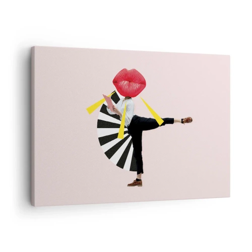 Bild auf Leinwand - Leinwandbild - Surrealistische Figur mit Mund und geometrischen Elementen - 70x50cm - Surreale Pop-Art - Moderne Wanddekoration für Wohnzimmer und Schlafzimmer ARTTOR
