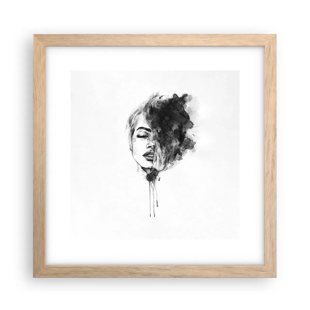 Poster in einem Rahmen aus heller Eiche - Wovon träumt das Mädchen - 30x30 cm