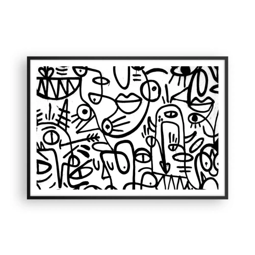 Poster in einem schwarzem Rahmen - Schwarz-weiße abstrakte Zeichnungen mit Gesichtsmotiven - 100x70cm - Gesichter und Luftspiegelungen - Moderne Wanddekoration für Wohnzimmer und Schlafzimmer ARTTOR