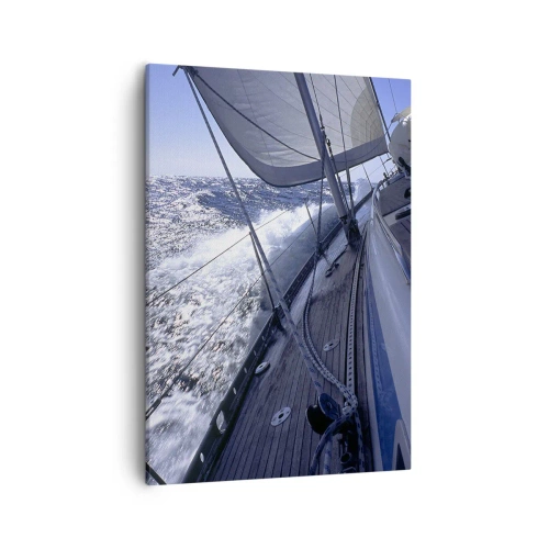 Bild auf Leinwand - Leinwandbild - Ein Segelboot in stürmischer See mit weißen Segeln und einem Holzdeck. - 50x70cm - Ich weiß was es heißt ein Vogel zu sein - Moderne Wanddekoration für Wohnzimmer und Schlafzimmer ARTTOR