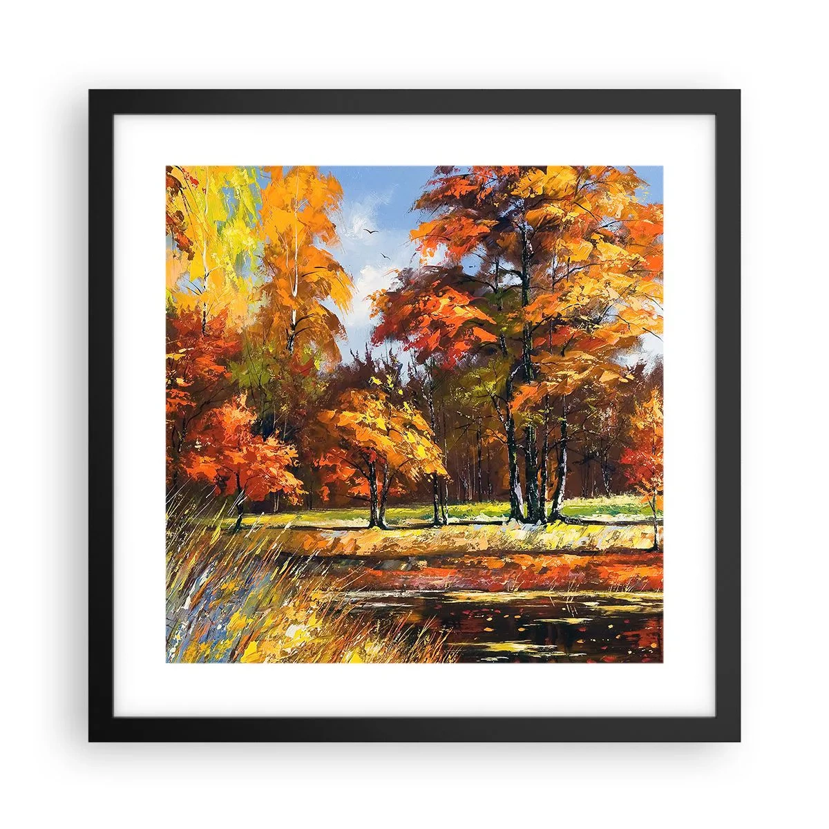 Poster in einem schwarzem Rahmen - Landschaft in Gold und Bronze - 40x40 cm