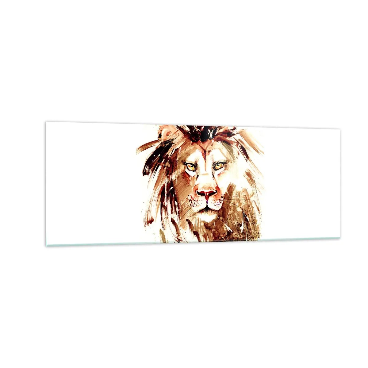 Glasbild - Bild auf glas - Aquarellporträt eines Löwen mit intensiven Details - 140x50cm - Stärke und Würde - Moderne Wanddekoration für Wohnzimmer und Schlafzimmer ARTTOR