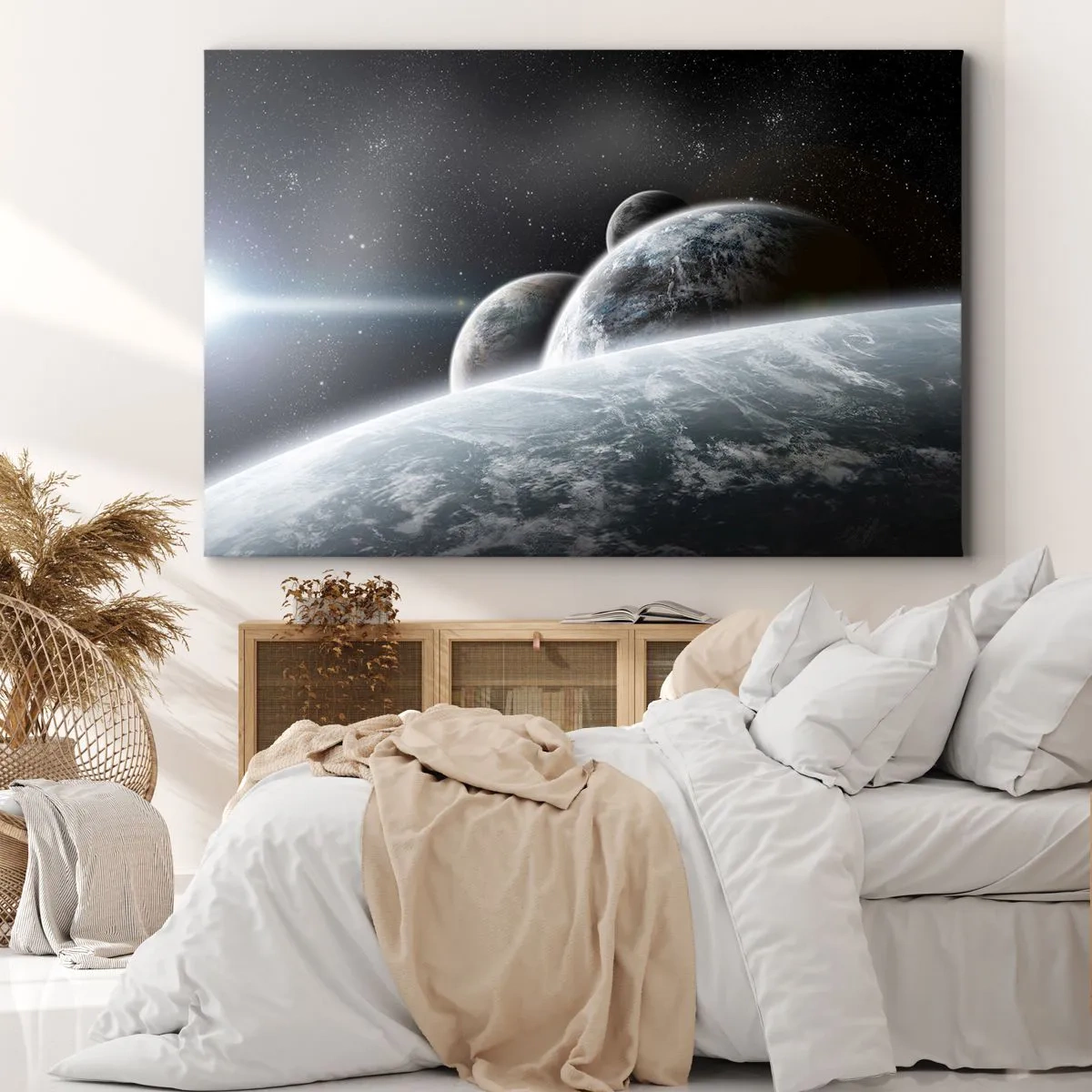 Bild auf Leinwand - Leinwandbild - Planeten im Weltraum vor dem Hintergrund von Sternen und Galaxien - 70x50cm - Kosmische Musik der Sphären - Moderne Wanddekoration für Wohnzimmer und Schlafzimmer ARTTOR