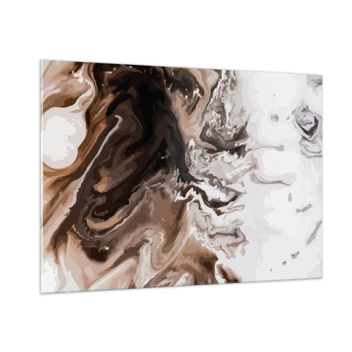Glasbild - Bild auf glas - Abstraktes Muster in dunklen Braun- und Weißtönen - 100x70cm - Farbkontrast - Moderne Wanddekoration für Wohnzimmer und Schlafzimmer ARTTOR