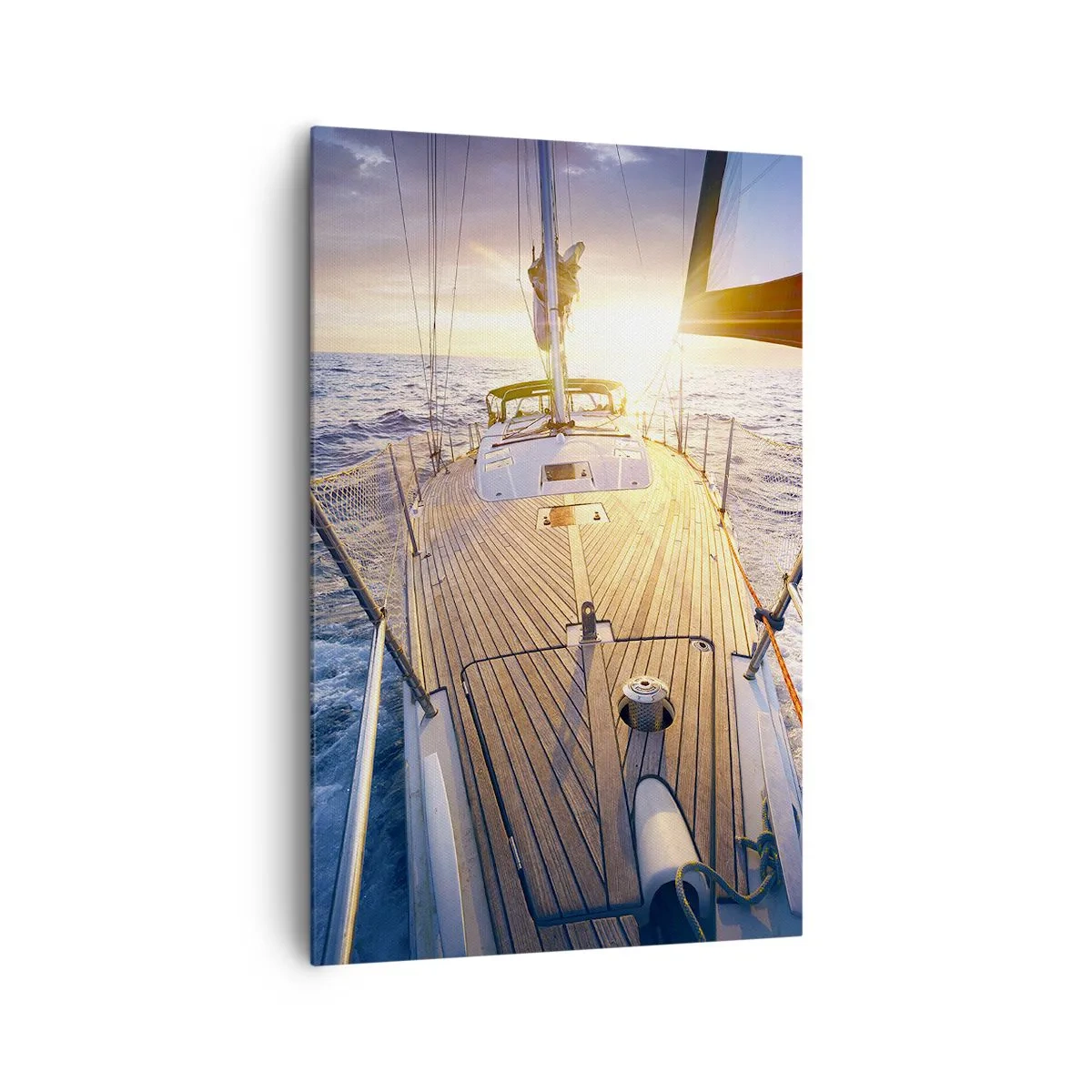 Bild auf Leinwand - Leinwandbild - Yacht auf See bei Sonnenuntergang - 80x120cm - Laufen unter den Wellen - Moderne Wanddekoration für Wohnzimmer und Schlafzimmer ARTTOR
