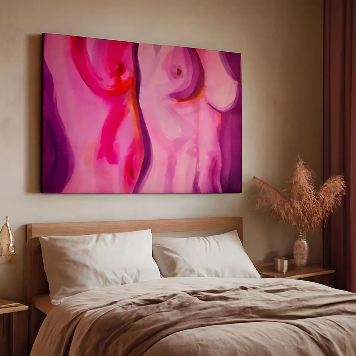 Bild auf Leinwand - Leinwandbild - Eine abstrakte Interpretation der weiblichen Silhouette in Rosa- und Lilatönen. - 70x50cm - Ode an die Weiblichkeit - Moderne Wanddekoration für Wohnzimmer und Schlafzimmer ARTTOR