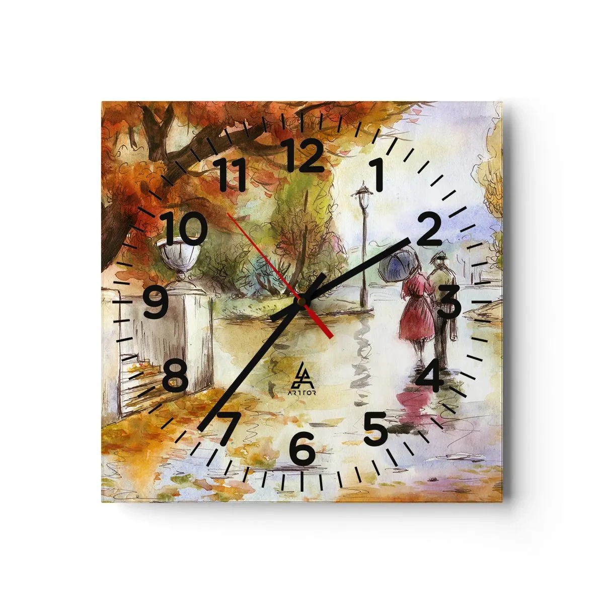 Wanduhr - Glasuhr - Romantischer Herbst im Park - 30x30 cm