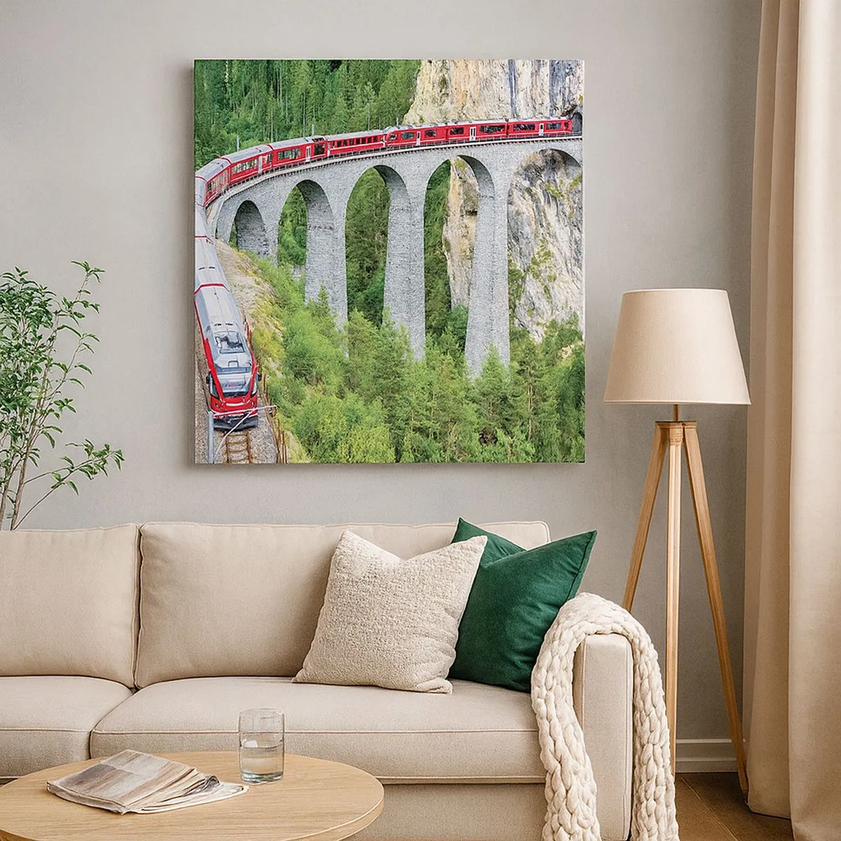 Bild auf Leinwand - Leinwandbild - Eisenbahn für Bergblick - 30x30 cm