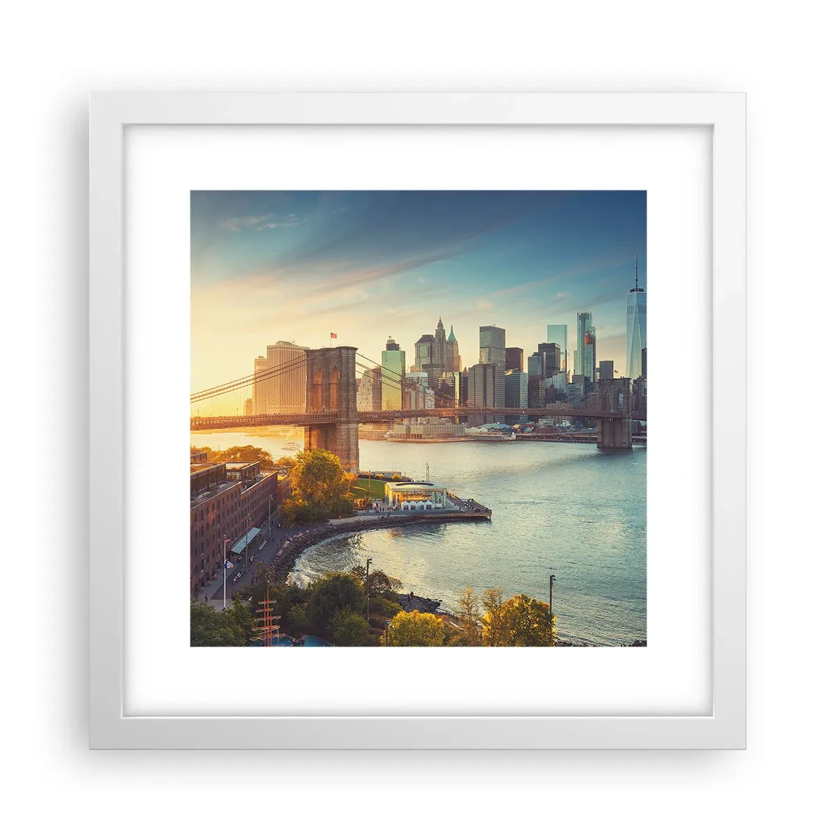 Poster in einem weißen Rahmen - Morgendämmerung der Großstadt - 30x30 cm