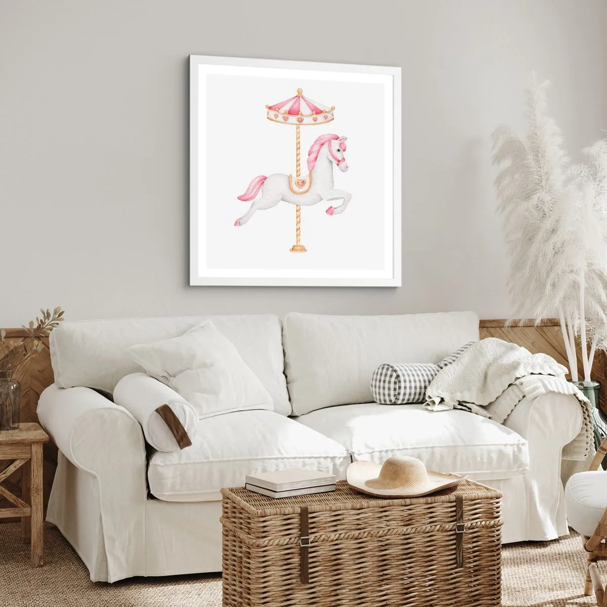 Poster in einem weißen Rahmen - Er legte los - 50x50 cm