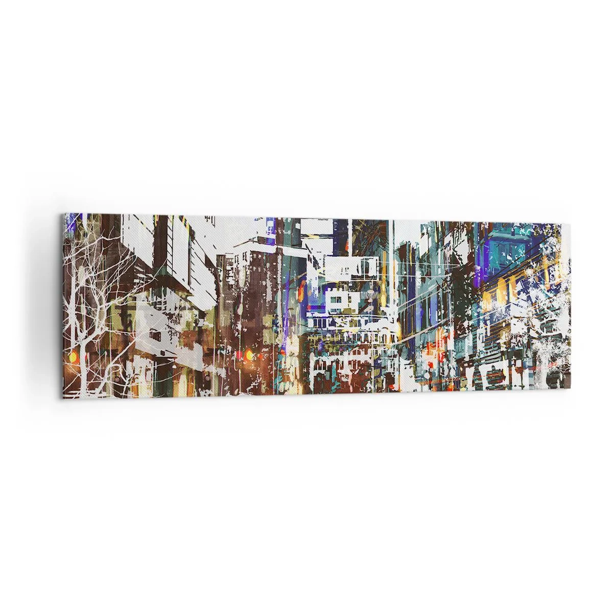 Bild auf Leinwand - Leinwandbild - Eine moderne Stadtlandschaft im künstlerischen Stil - 160x50cm - Eine schillernde Stadt - Moderne Wanddekoration für Wohnzimmer und Schlafzimmer ARTTOR