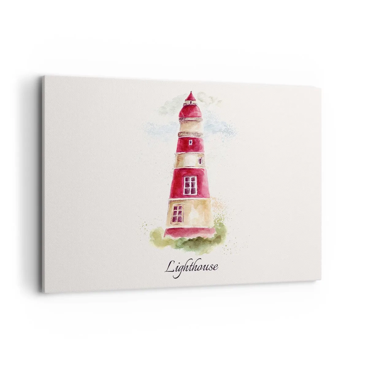 Bild auf Leinwand - Leinwandbild - Ein Aquarell eines Leuchtturms auf hellem Hintergrund mit einer Inschrift - 120x80cm - Das Wetter ringsum ist immer gut - Moderne Wanddekoration für Wohnzimmer und Schlafzimmer ARTTOR