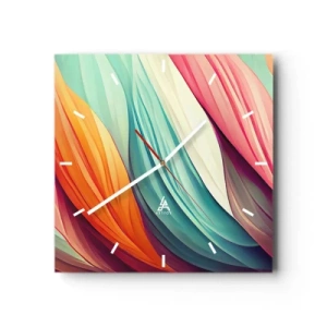 Wanduhr - Glasuhr - Regenbogengewebe - 40x40 cm