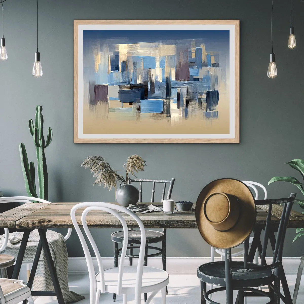 Poster in einem Rahmen aus heller Eiche - Blaue Konstruktion - 70x50 cm