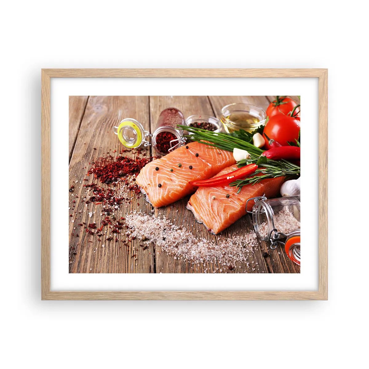 Poster in einem Rahmen aus heller Eiche - Norwegisches Abenteuer in der Küche - 50x40 cm