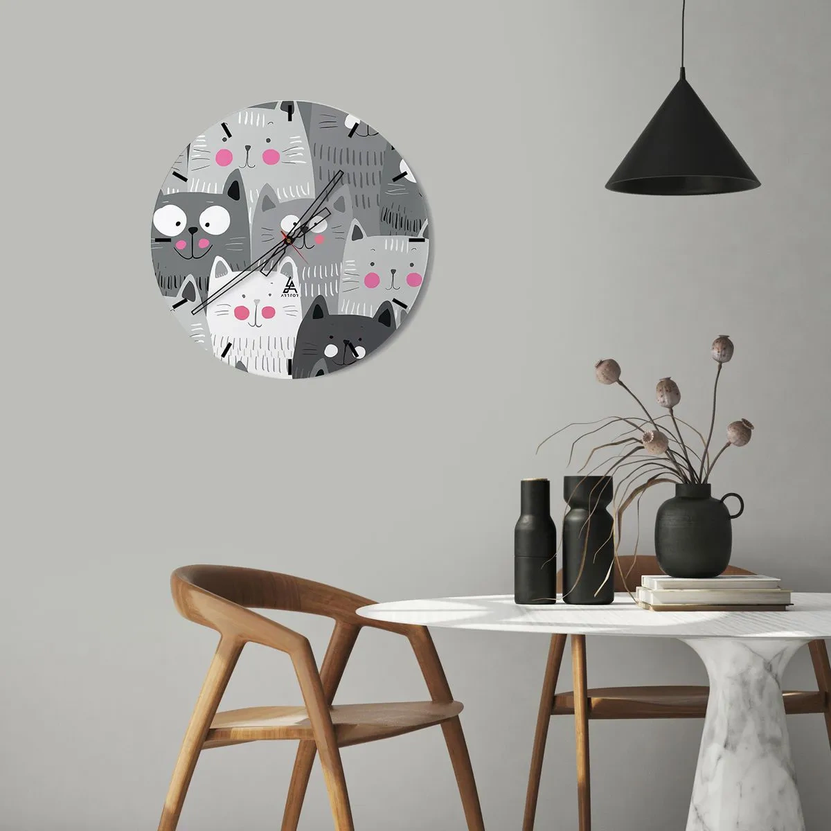 Wanduhr - Glasuhr - Katzenwelt - 40x40 cm