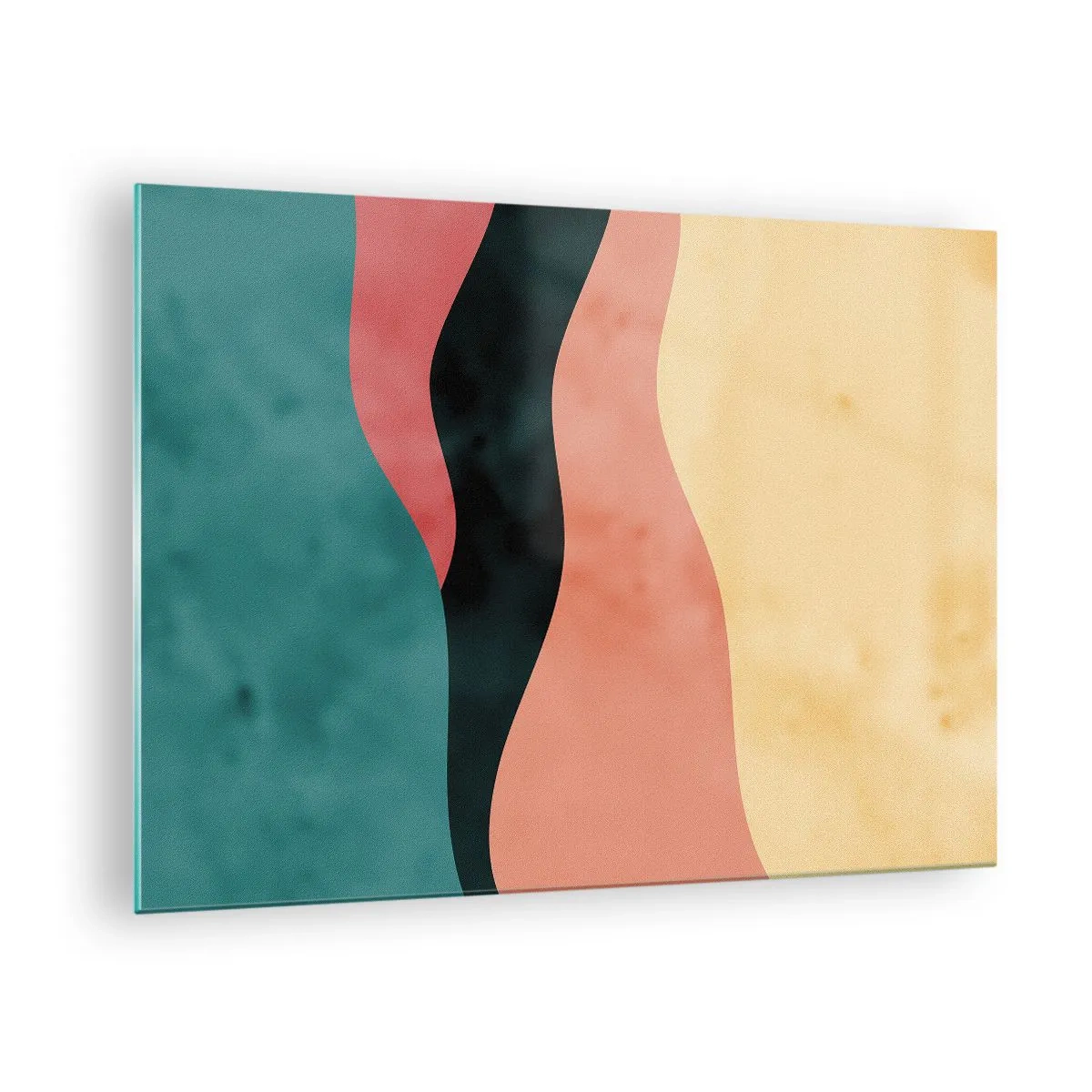 Glasbild - Bild auf glas - Bunte Wellen in Grün-, Rosa-, Schwarz- und Beigetönen - 70x50cm - Konforme Nichtkonformität - Moderne Wanddekoration für Wohnzimmer und Schlafzimmer ARTTOR