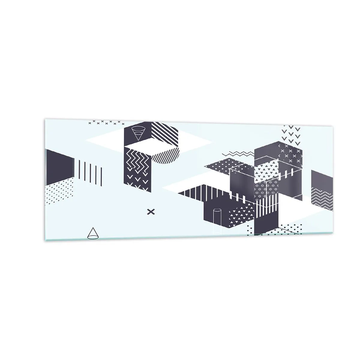 Glasbild - Bild auf glas - Moderne geometrische Grafiken in Weiß- und Marineblautönen - 140x50cm - In der Seele eines Mathematikers - Moderne Wanddekoration für Wohnzimmer und Schlafzimmer ARTTOR