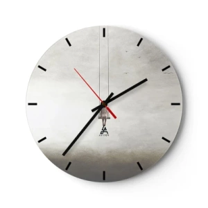 Wanduhr - Glasuhr - Eine Figur auf einer Schaukel, die in einem minimalistischen Raum schwebt - 30x30cm - Ein Kind in uns - Moderne Wanddekoration für Wohnzimmer, Küche und Schlafzimmer ARTTOR
