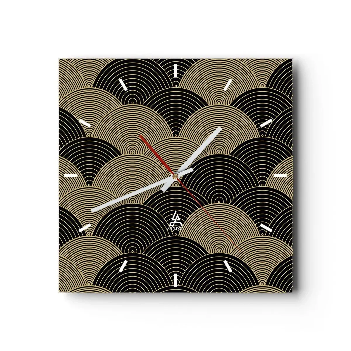 Wanduhr - Glasuhr - Art-Deco-Muster mit Halbkreisen und goldenen Linien - 30x30cm - Einheit in der Vielfalt - Moderne Wanddekoration für Wohnzimmer und Schlafzimmer ARTTOR