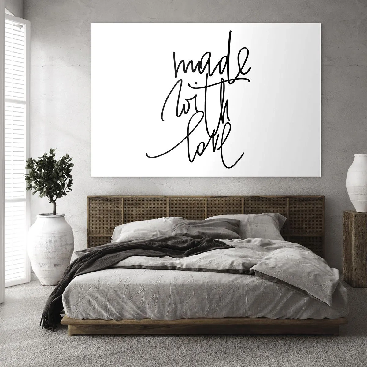 Glasbild - Bild auf glas - Minimalistische Aufschrift „Mit Liebe gemacht“ - 120x80cm - Die beste Marke - Moderne Wanddekoration für Wohnzimmer und Schlafzimmer ARTTOR