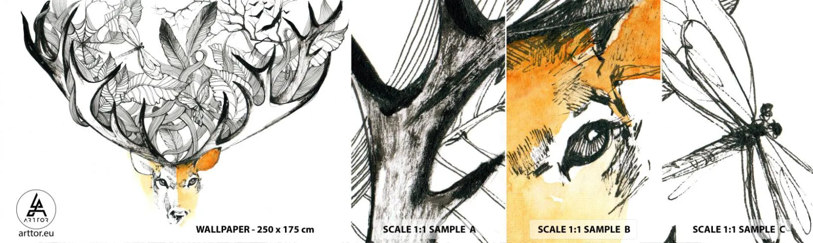 Fototapeten Muster Selbstklebend Deluxe Sticker - Ecken des Überflusses - Abstraktion, Reh, Grafik - 100x30 cm