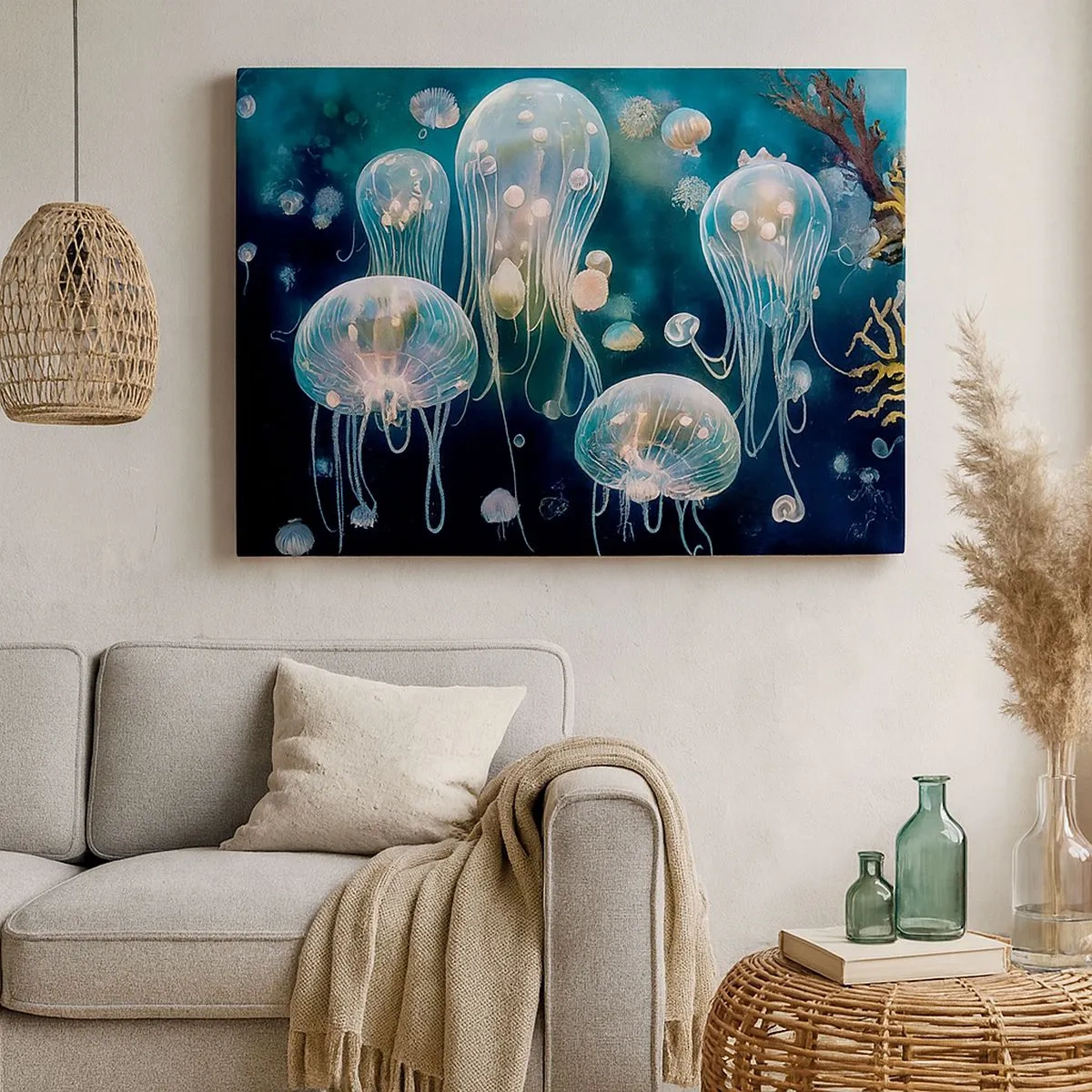 Bild auf Leinwand - Leinwandbild - Zarte Quallen in der Unterwasserwelt - 70x50cm - Unterwasserball - Moderne Wanddekoration für Wohnzimmer und Schlafzimmer ARTTOR