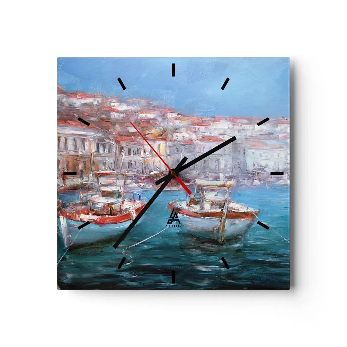 Wanduhr - Glasuhr - Boote in einer malerischen italienischen Bucht - 30x30cm - Italienische Bucht - Moderne Wanddekoration für Wohnzimmer und Schlafzimmer ARTTOR