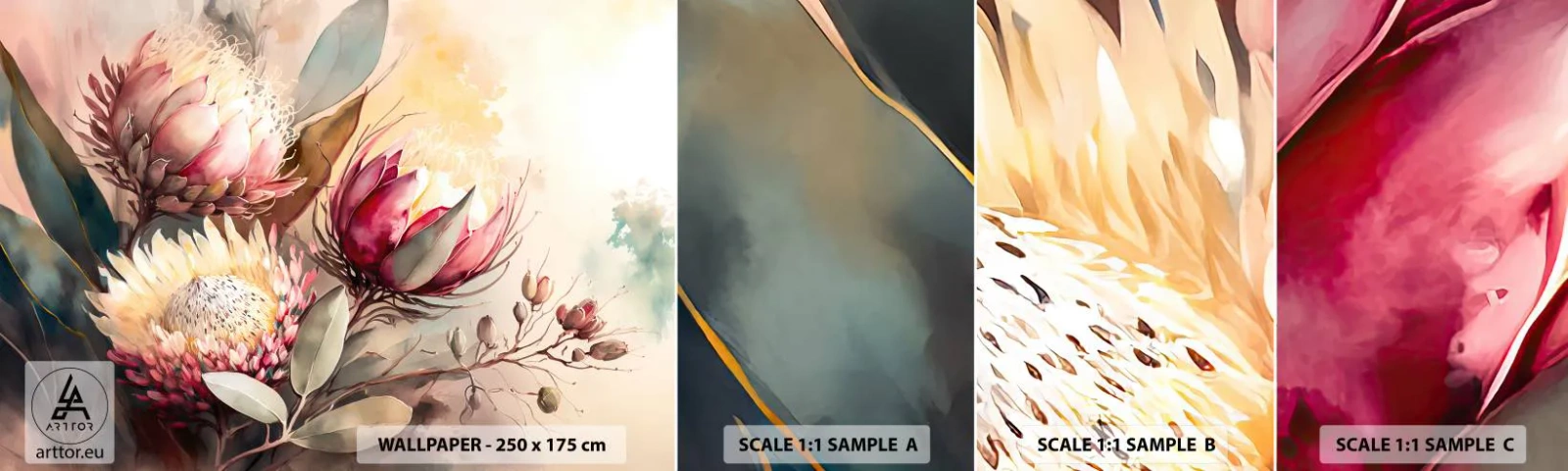 Fototapetenmuster Standard Eco - Im Profil und en face - Blumen, Art Deco, Botanik - 100x30 cm