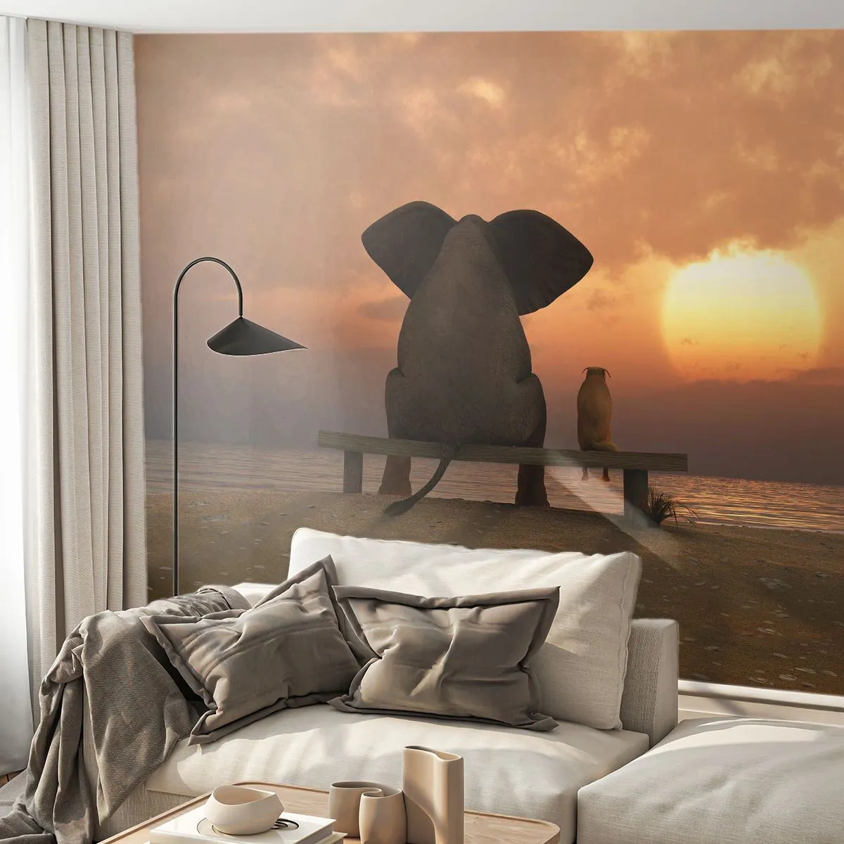 Fototapete Premium Sand - Es tut gut zusammen zu schweigen - Abstraktion, Tiere, Freundschaft - 350x256 cm