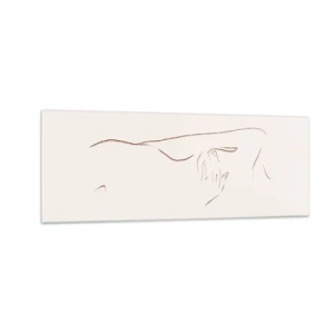 Glasbild - Bild auf glas - Eine subtile Strichzeichnung einer Silhouette vor einem hellen Hintergrund - 140x50cm - Die Form des Verlangens - Moderne Wanddekoration für Wohnzimmer und Schlafzimmer ARTTOR