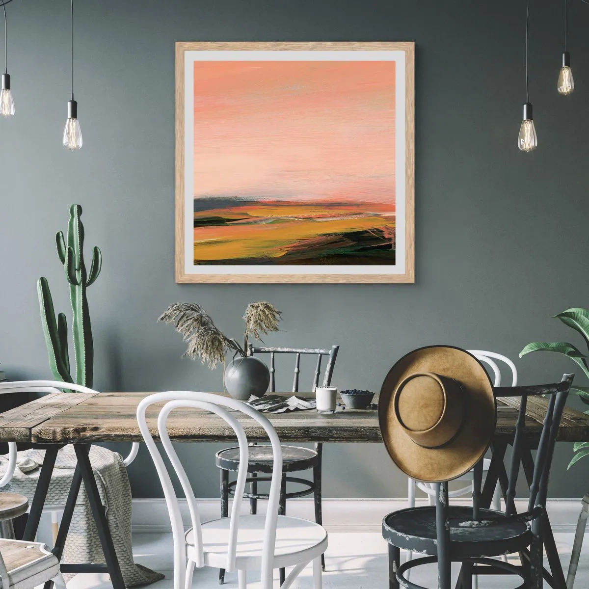 Poster in einem Rahmen aus heller Eiche - In Rosatönen - 30x30 cm