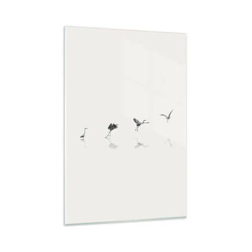 Glasbild - Bild auf glas - Vier Vogelsilhouetten spiegeln sich im ruhigen Wasser - 80x120cm - Vier einfache Schritte - Moderne Wanddekoration für Wohnzimmer und Schlafzimmer ARTTOR