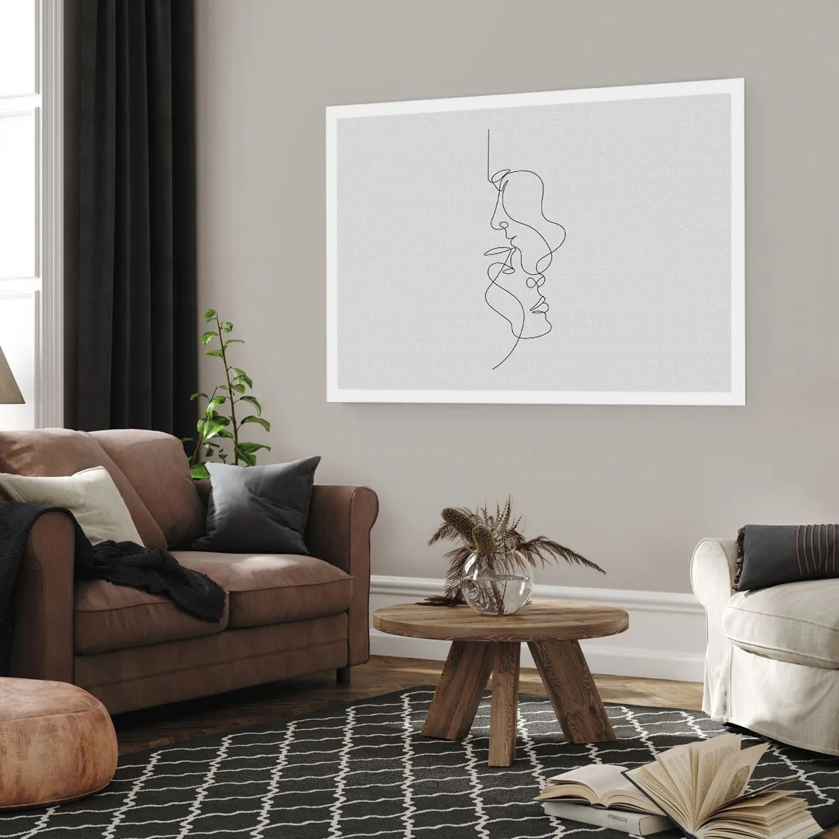 Poster - Eine minimalistische Zeichnung von zwei Gesichtern in einer Linie. - 100x70cm - Die Hitze bitterer Begierden - Moderne Wanddekoration für Wohnzimmer und Schlafzimmer ARTTOR