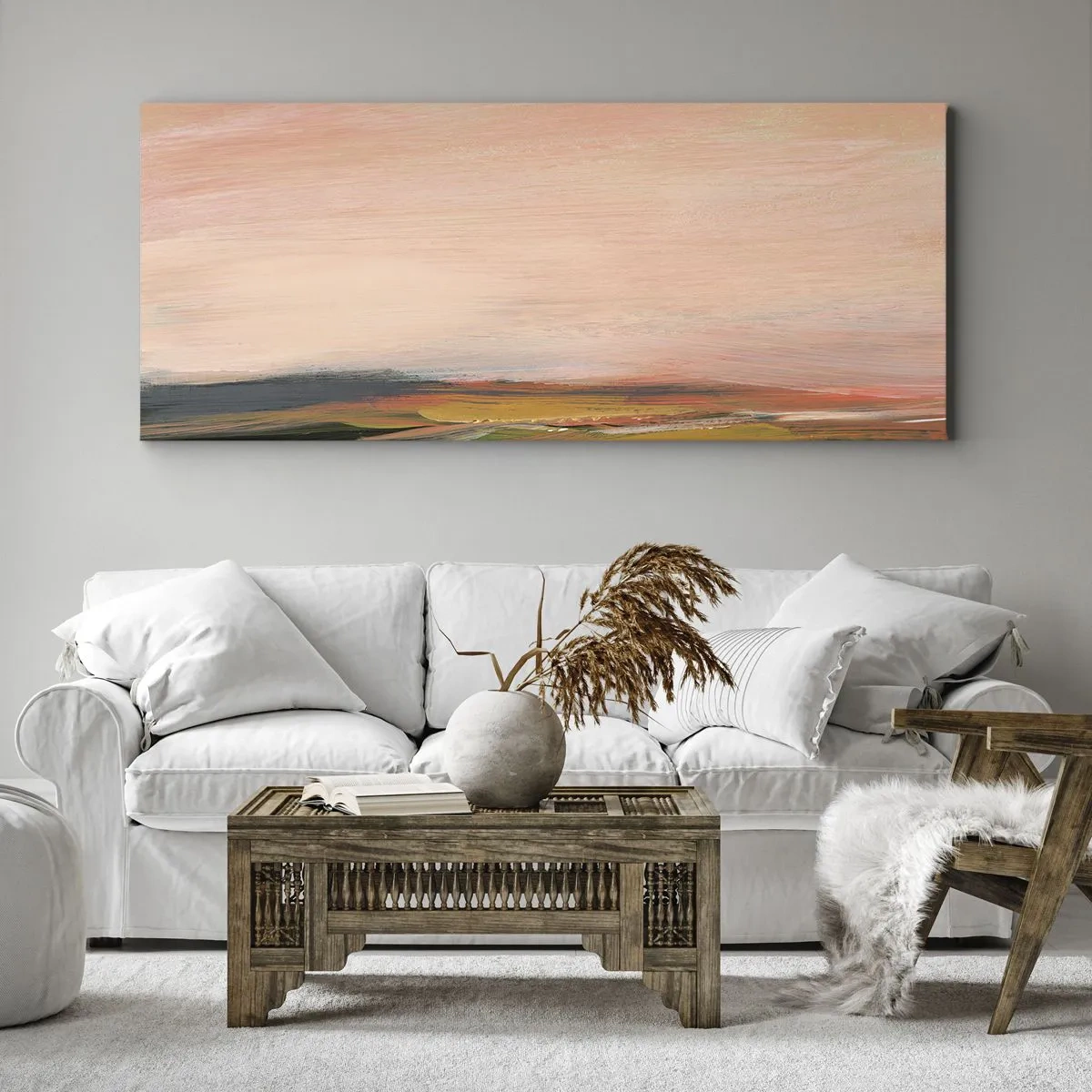 Bild auf Leinwand - Leinwandbild - Eine Landschaft in Rosa- und Goldtönen - 160x50cm - In Rosatönen - Moderne Wanddekoration für Wohnzimmer und Schlafzimmer ARTTOR