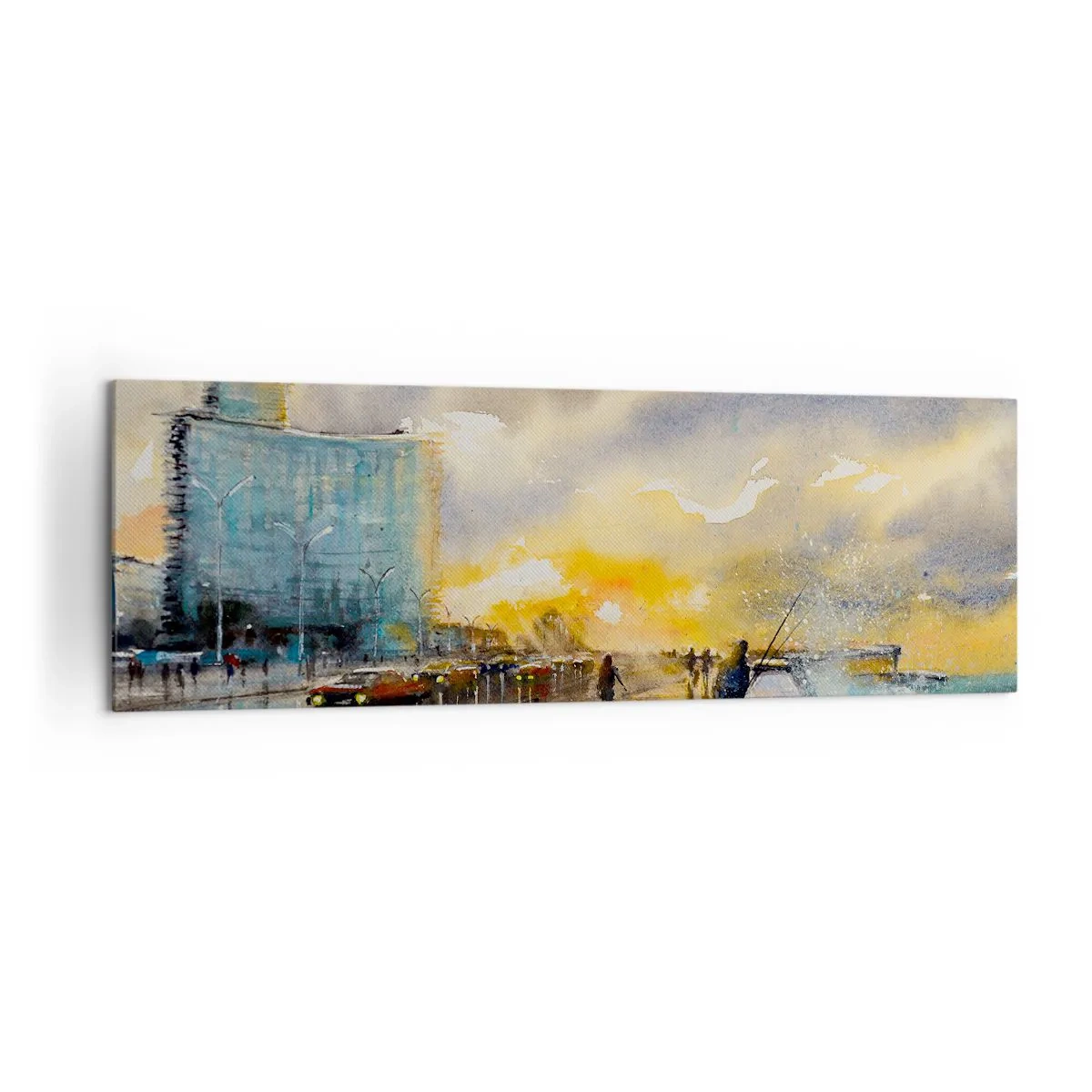 Bild auf Leinwand - Leinwandbild - Ein malerischer Blick auf die Strandpromenade bei Sonnenuntergang - 160x50cm - Leben am Ufer - Moderne Wanddekoration für Wohnzimmer und Schlafzimmer ARTTOR