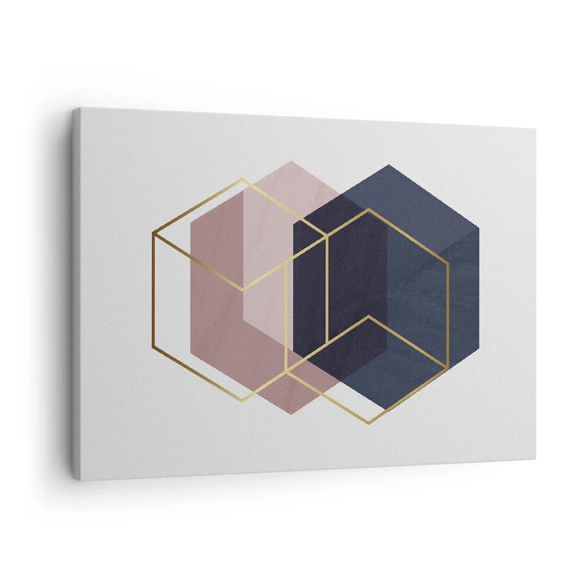 Bild auf Leinwand - Leinwandbild - Geometrische Formen in goldenen Linien auf pastellfarbenem Hintergrund - 70x50cm - Die Kraft der Einfachheit - Moderne Wanddekoration für Wohnzimmer und Schlafzimmer ARTTOR