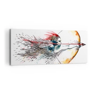 Bild auf Leinwand - Leinwandbild - Mythischer Krieger mit feurigem Bogen - 100x40 cm