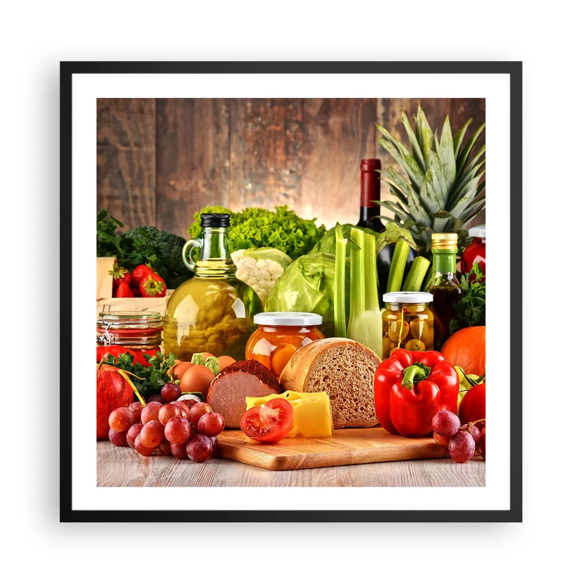 Poster in einem schwarzem Rahmen - Geräuchert, gebacken und eingelegt - 60x60 cm