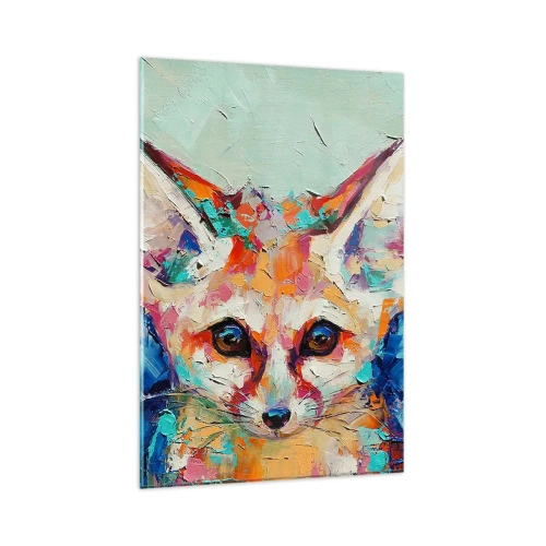 Glasbild - Bild auf glas - Ein farbenfrohes Porträt eines Fenneks im Stil der expressiven Malerei. - 80x120cm - Bist du bereit für mich? - Moderne Wanddekoration für Wohnzimmer und Schlafzimmer ARTTOR