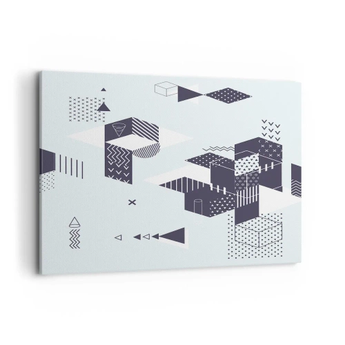 Bild auf Leinwand - Leinwandbild - Moderne geometrische Grafiken in Weiß- und Marineblautönen - 100x70cm - In der Seele eines Mathematikers - Moderne Wanddekoration für Wohnzimmer und Schlafzimmer ARTTOR