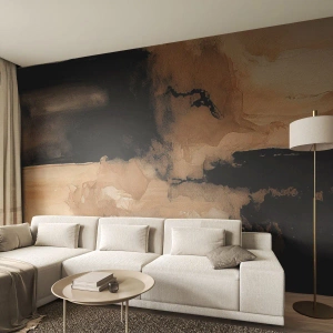 Fototapete Premium Sand - Braune und schwarze abstrakte Komposition im Aquarellstil - 100x70cm - Faszinierende Abstraktion - Moderne Wanddekoration für Wohnzimmer und Schlafzimmer ARTTOR