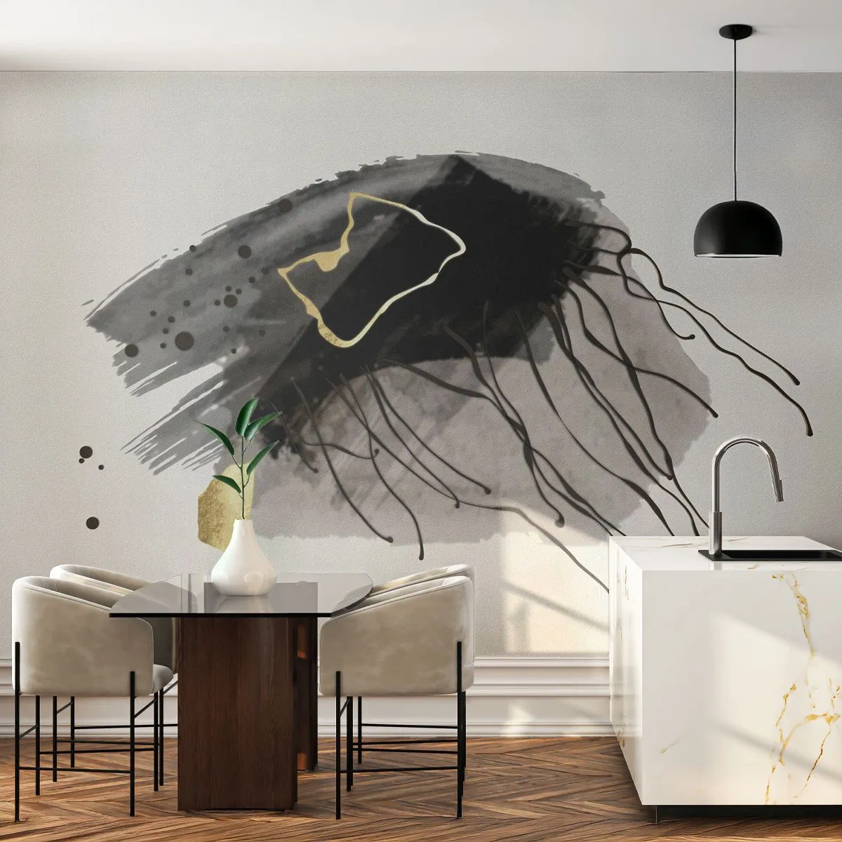 Fototapete Premium Sand - Abstrakte Komposition aus Schwarz und Gold - 100x70cm - In Schwarz und Gold - Moderne Wanddekoration für Wohnzimmer und Schlafzimmer ARTTOR