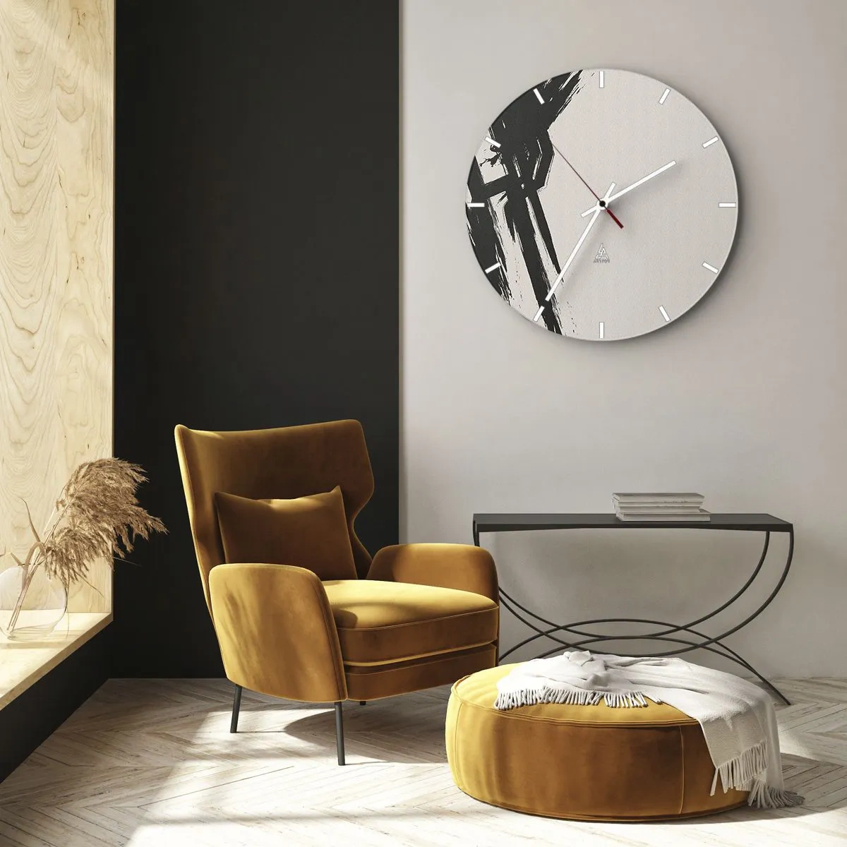 Wanduhr - Glasuhr - Schwarze ausdrucksstarke Pinselstriche auf hellem Hintergrund - 30x30cm - Unaufhaltsamer Trieb - Moderne Wanddekoration für Wohnzimmer, Küche und Schlafzimmer ARTTOR