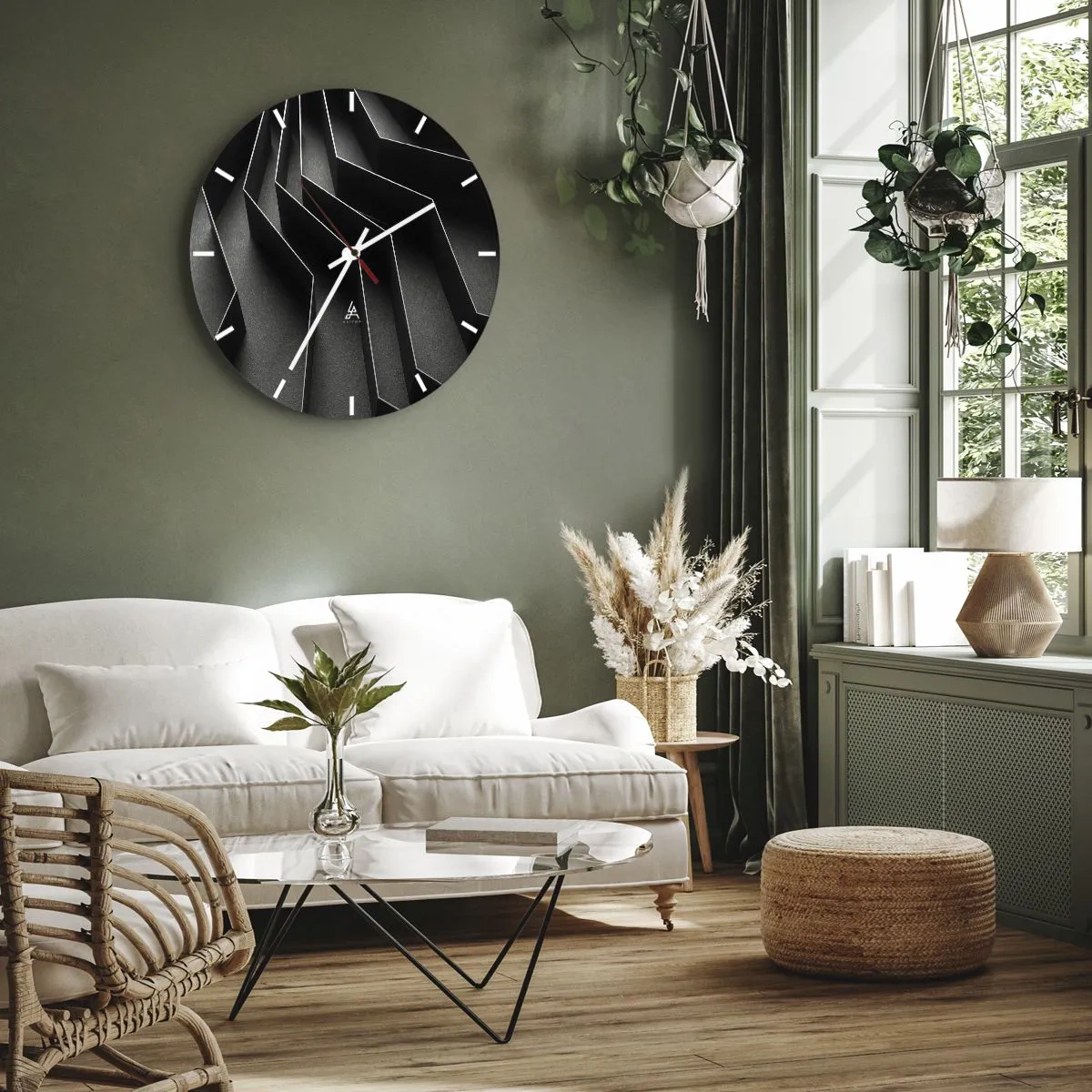 Wanduhr - Glasuhr - Schwarz-weiße Struktur mit räumlicher Lichtwirkung - 30x30cm - Räumliche Ordnung - Moderne Wanddekoration für Wohnzimmer, Küche und Schlafzimmer ARTTOR